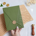 PONATIA 1mm/0.04'' Foil Print in Gold Clear Acrylic Wedding Invitation Cards and Olive Green Envelopes