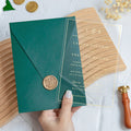 PONATIA 1mm/0.04'' Foil Print in Gold Clear Acrylic Wedding Invitation Cards and Emerald Green Envelopes