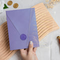 PONATIA 1mm/0.04'' Foil Print in Gold Clear Acrylic Wedding Invitation Cards and Lilac Envelopes
