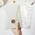 PONATIA 1mm/0.04'' Foil Print in Gold Clear Acrylic  Quinceanera Invitation Cards  and Shinny Ivory Envelopes