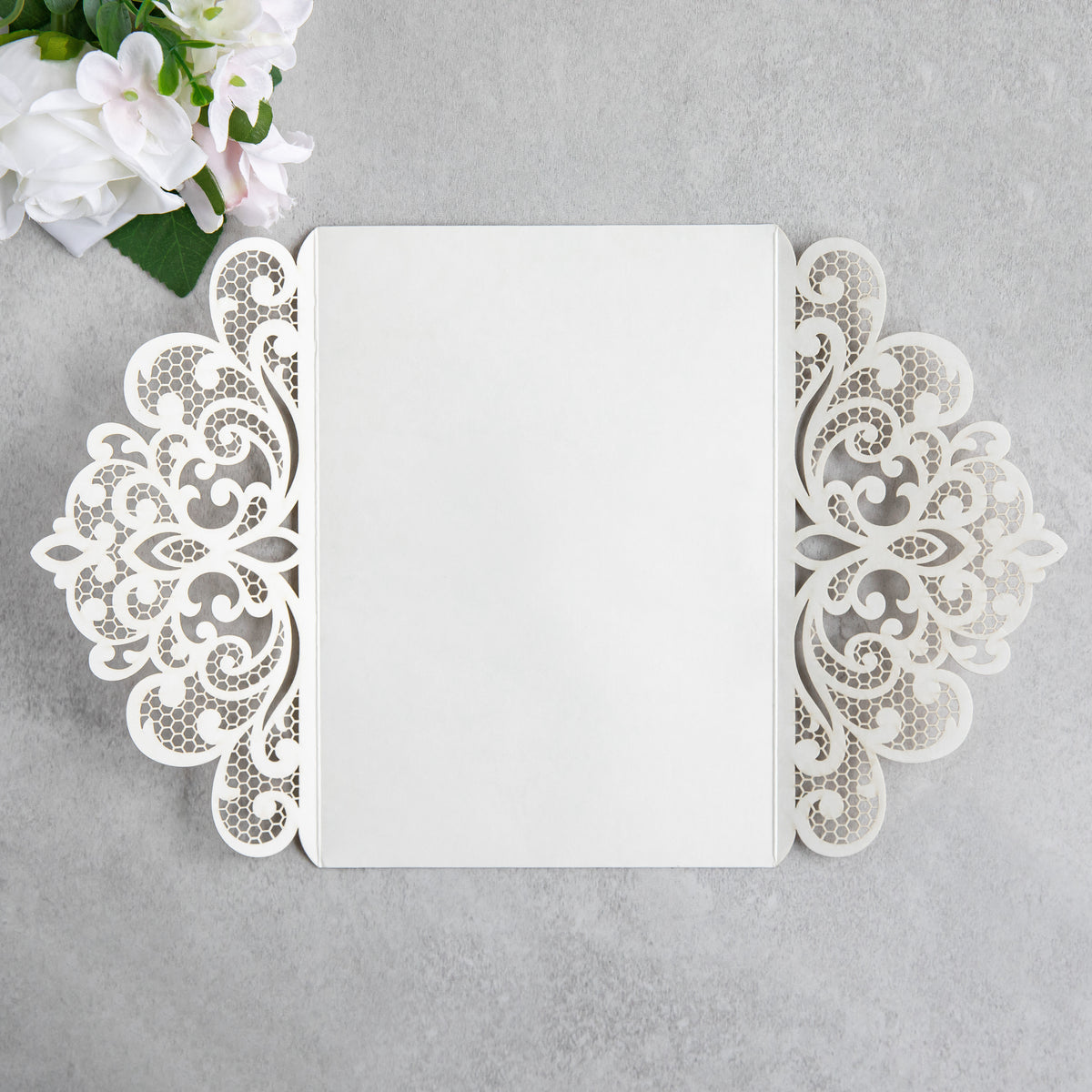PONATIA 20 PCS Gold Glitter Laser Cut Invitation Cards with Ribbons and Rhinestone Pearls