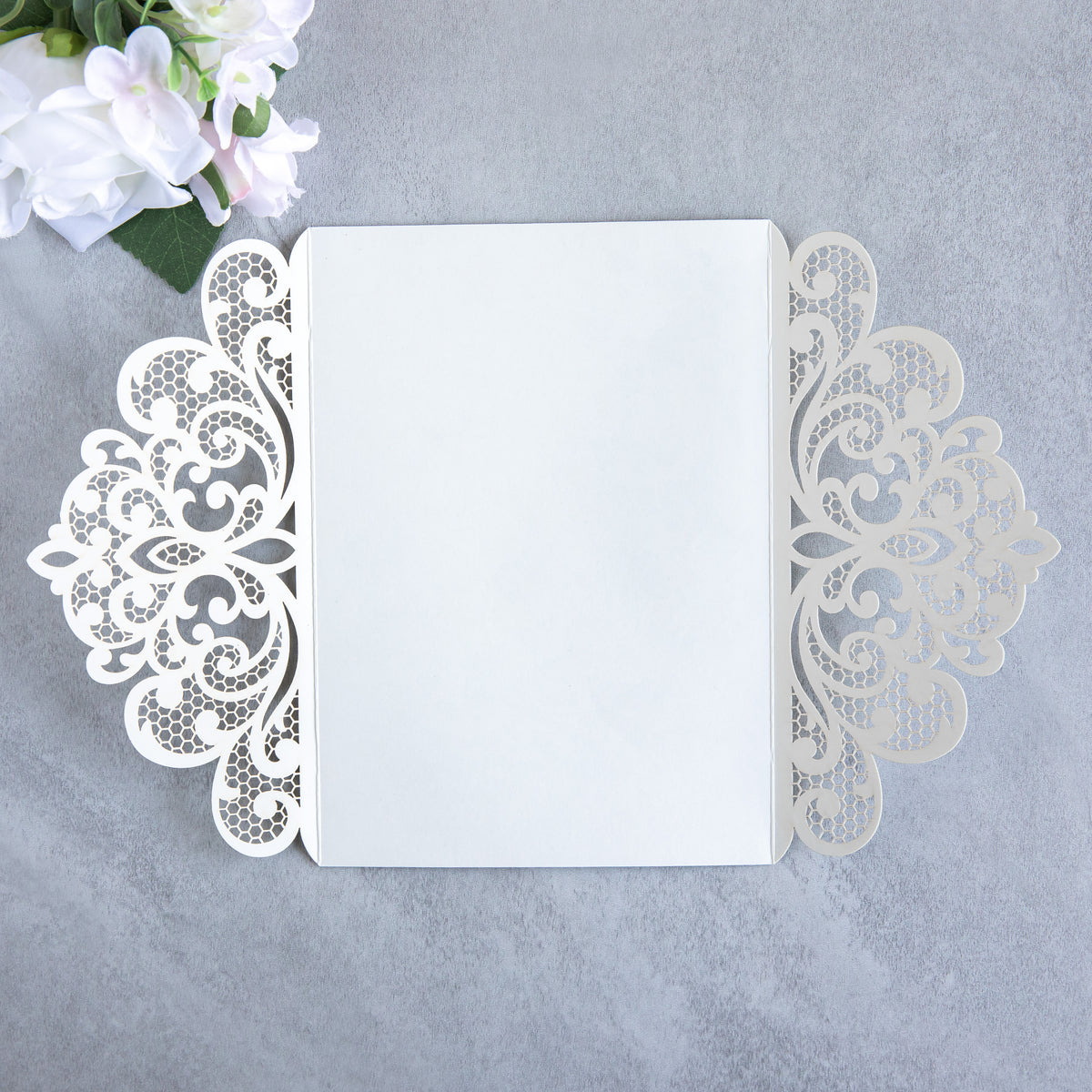 PONATIA 20 PCS Sliver Laser Cut Invitation Cards with Ribbons and Rhinestone Pearls