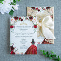PONATIA Gold Glitter Butterfly Quinceanera Invitation, Laser Cut Wedding Invitation Cards with Envelopes