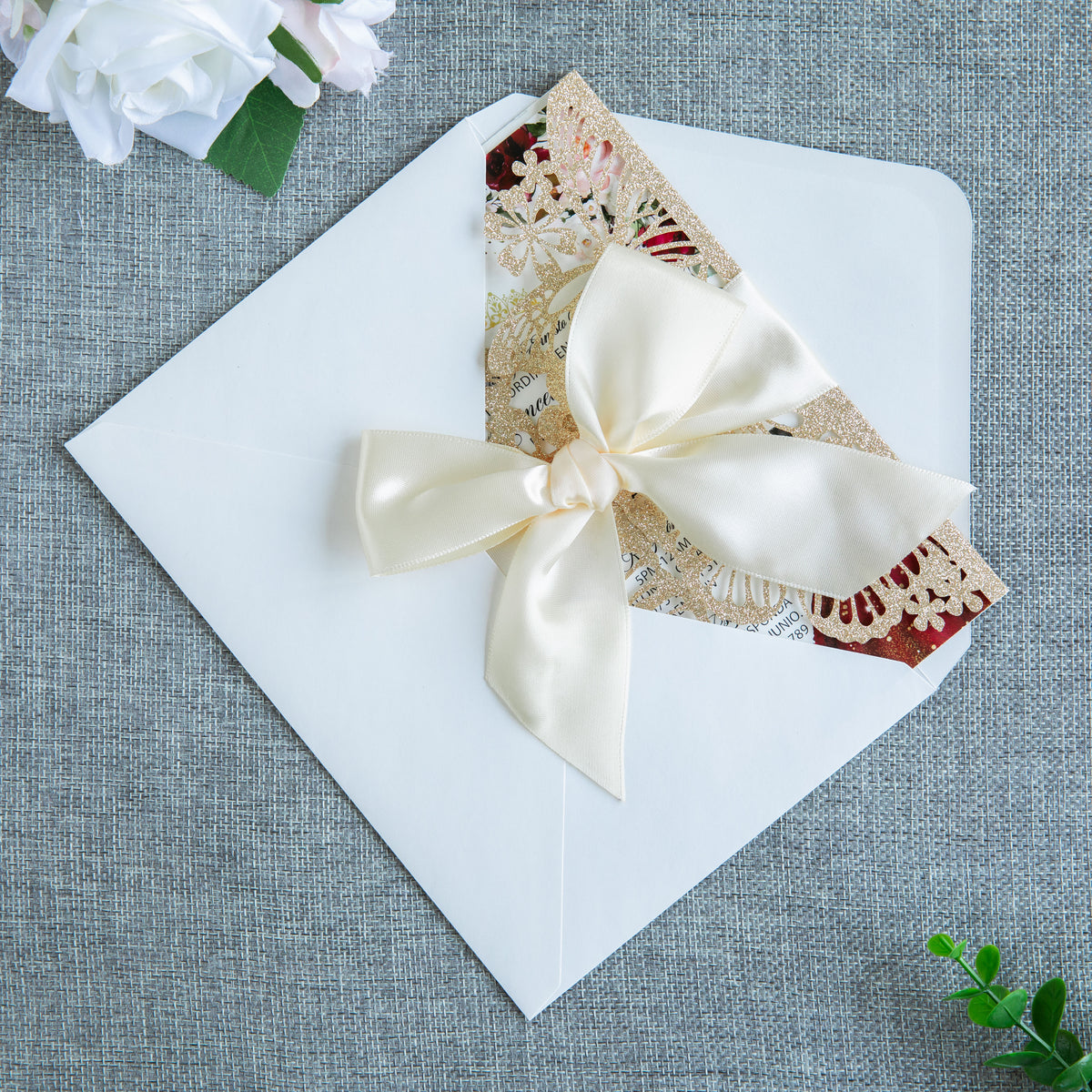 PONATIA Gold Glitter Butterfly Quinceanera Invitation, Laser Cut Wedding Invitation Cards with Envelopes