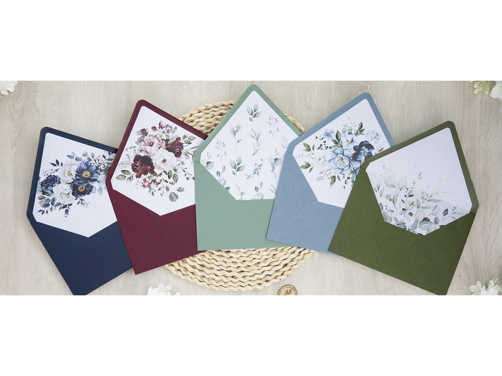 PONATIA 50 Pieces Olive Green Liner Euro Flap Envelopes for  Wedding Invitation Card