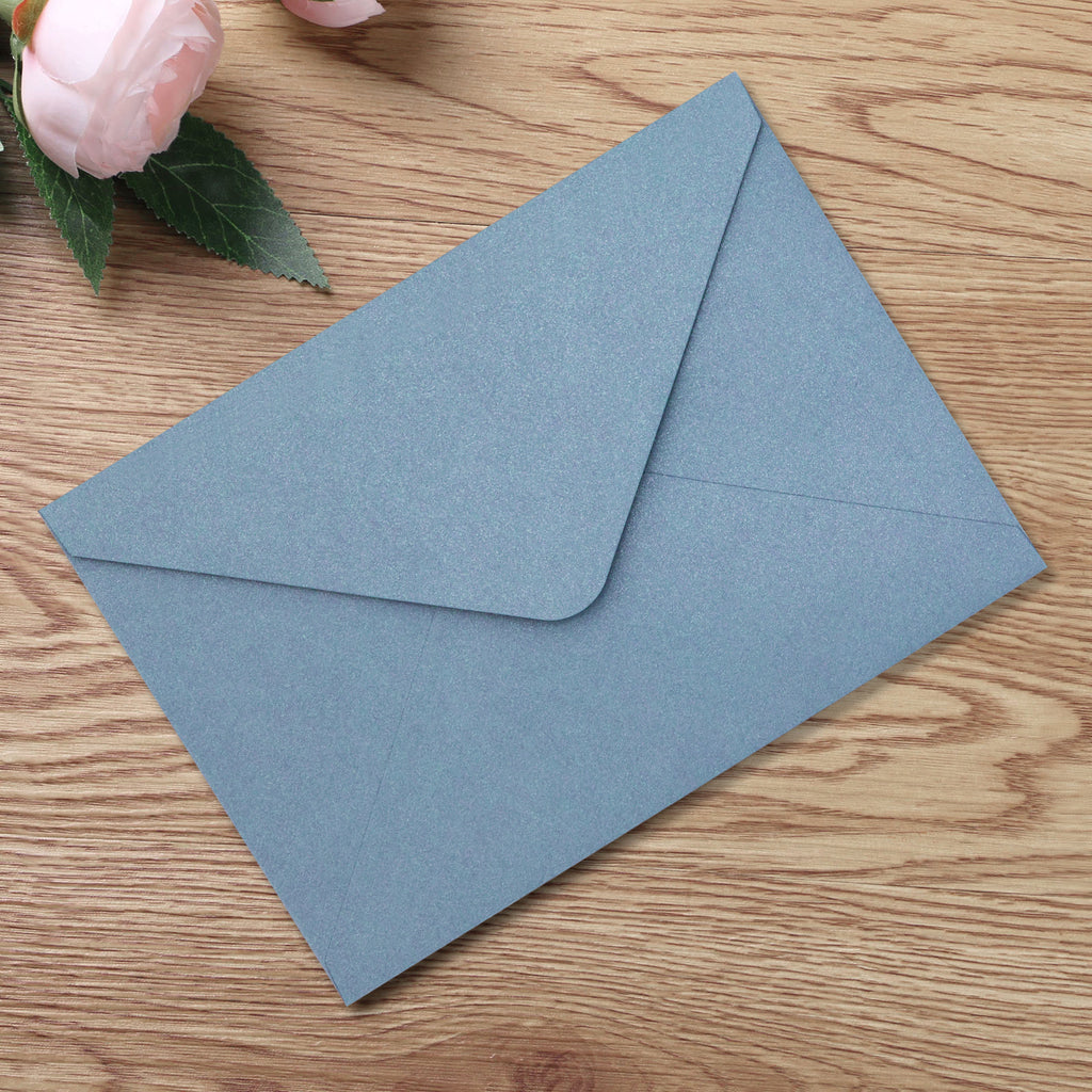 PONATIA 50 Pcs A7 Dusty Blue Matte & White Sparkle Liner Envelopes for 5x7 Weddings Invitation Cards