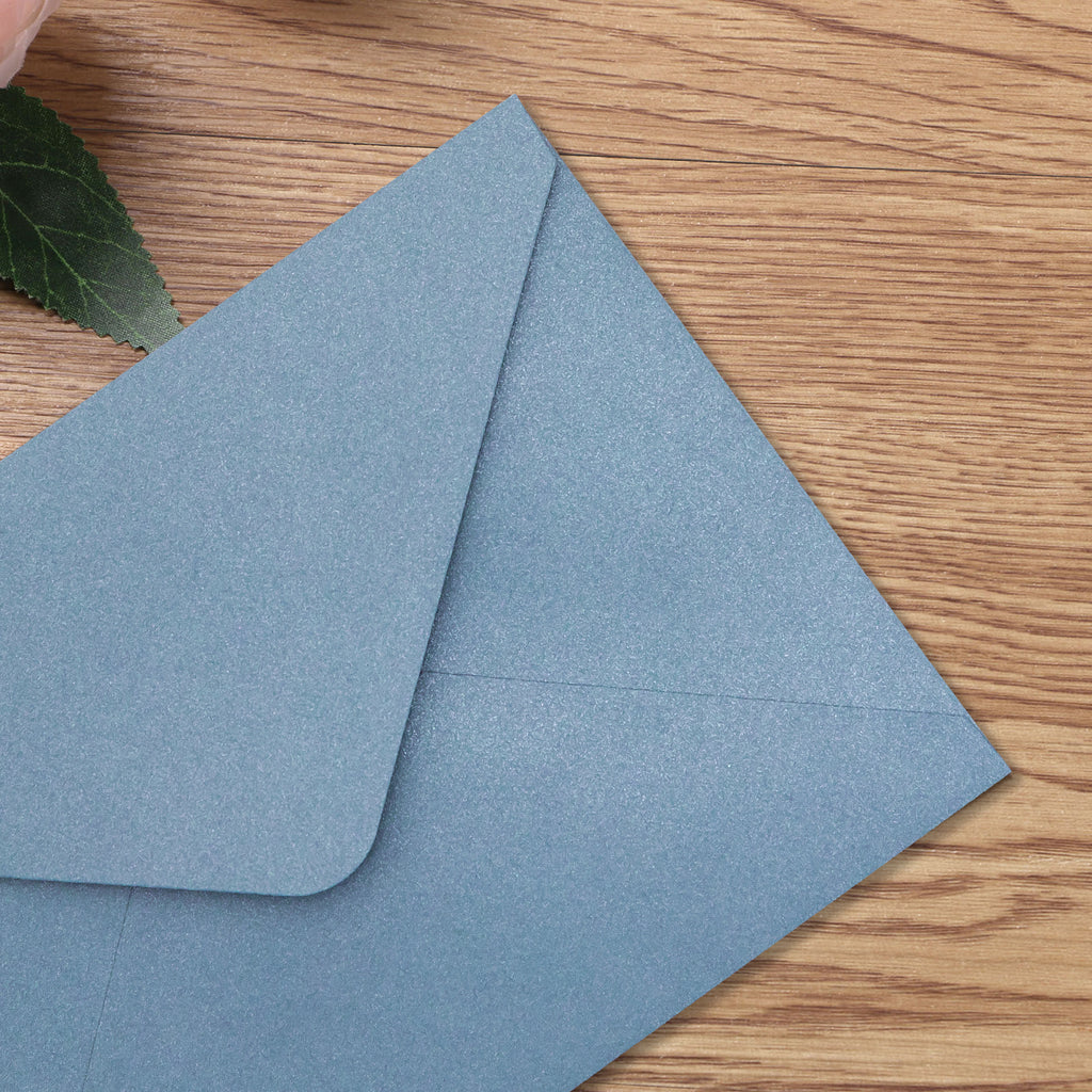 PONATIA 50 Pcs A7 Dusty Blue Matte & White Sparkle Liner Envelopes for 5x7 Weddings Invitation Cards