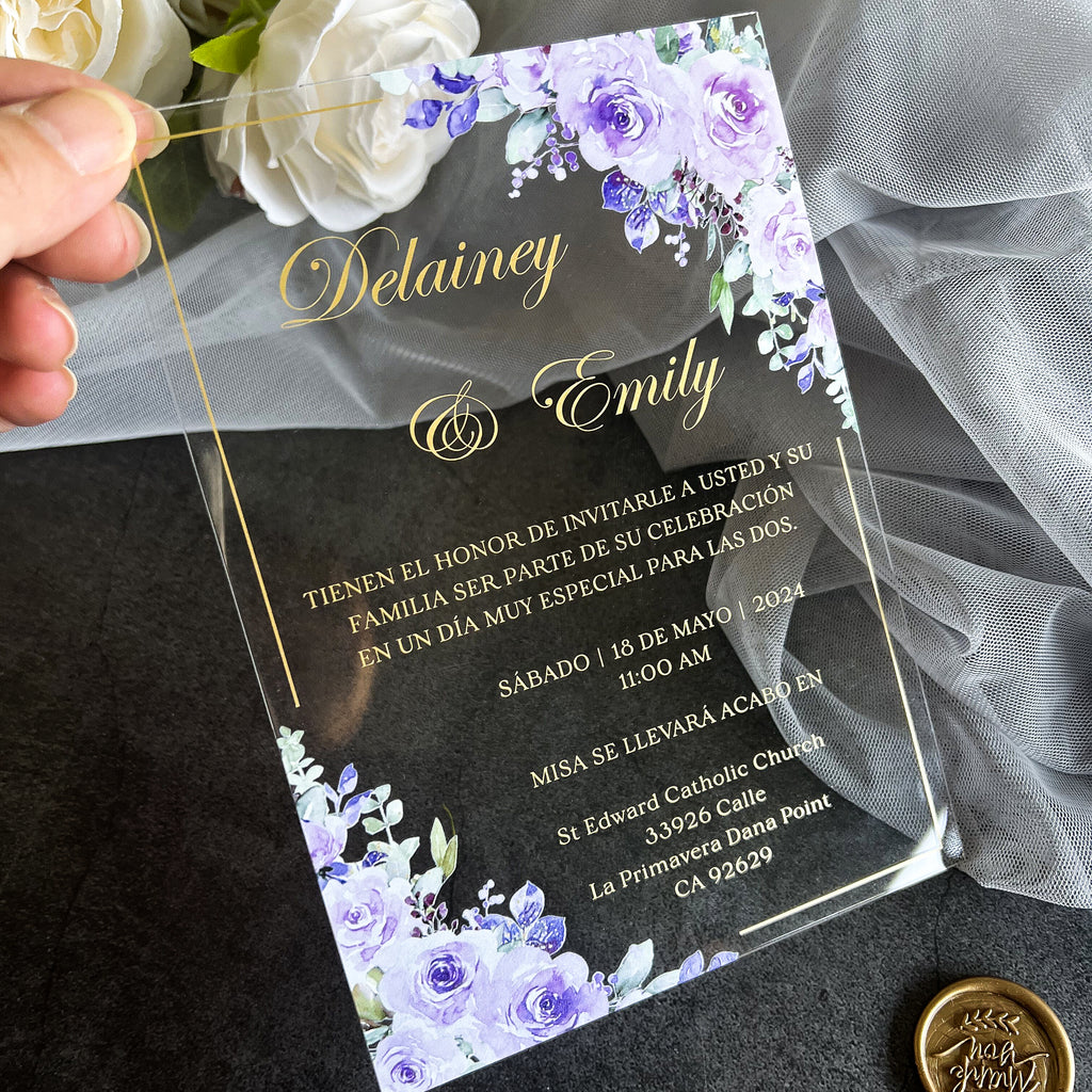 PONATIA Lilac Wedding Invitation Cards with Lilac Envelope-2mm/0.7"