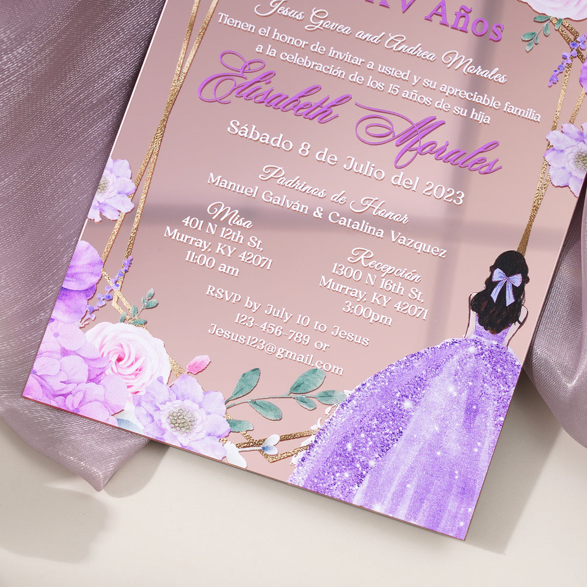 PONATIA XV Años Invitations, Rose Gold Mirror Quinceañera Invitation Cards with Envelope-2mm/0.7"