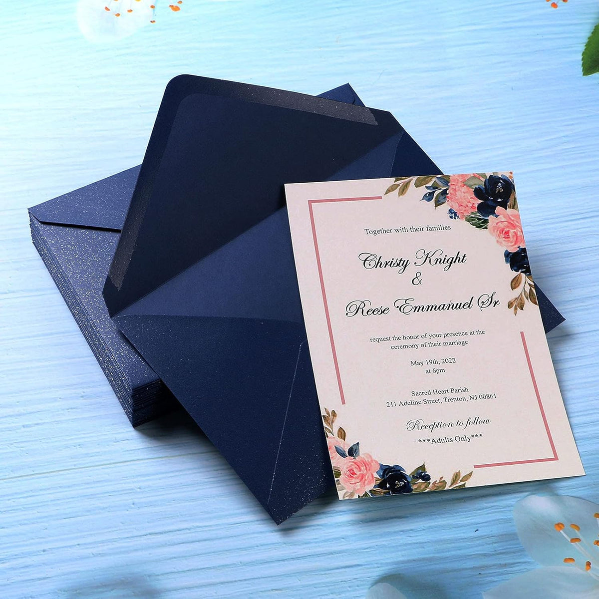 PONATIA 50 Pcs A7 Navy Blue Envelopes for 5x7 Weddings Invitation Cards