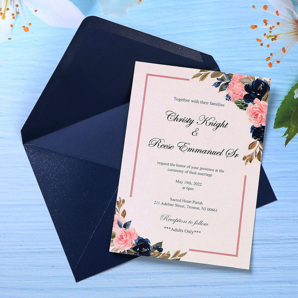 PONATIA 50 Pcs A7 Navy Blue Envelopes for 5x7 Weddings Invitation Cards