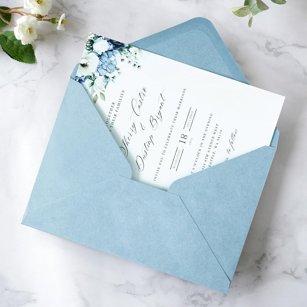 PONATIA 50 Pcs A7 Dusty Blue Envelopes for 5x7 Weddings Invitation Cards