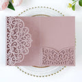 PONATIA 20 Pcs Dusty Rose Tri-Fold  Laser Cut Wedding Invitation Pockets with Envelopes for Wedding