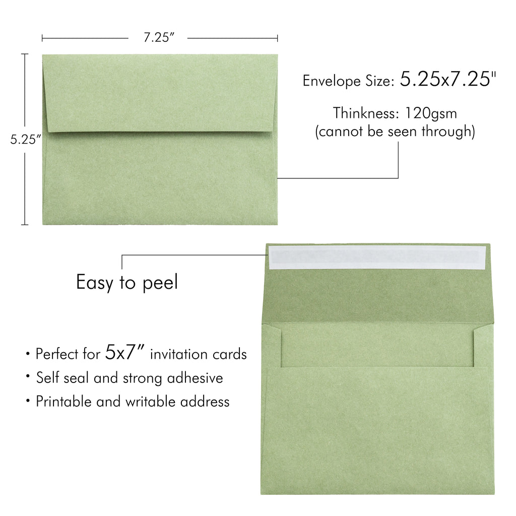 PONATIA 50 Pieces 5x7 Sage Green Envelopes, A7 Envelopes Self Seal for Weddings, Invitation Cards