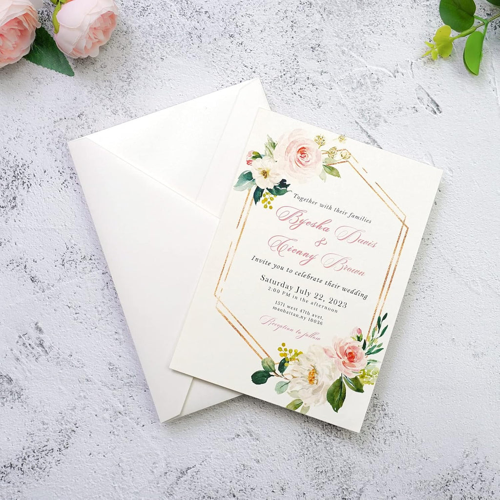 PONATIA 50 Pcs A7 Ivory Sparkle Envelopes for 5x7 Weddings Invitation Cards