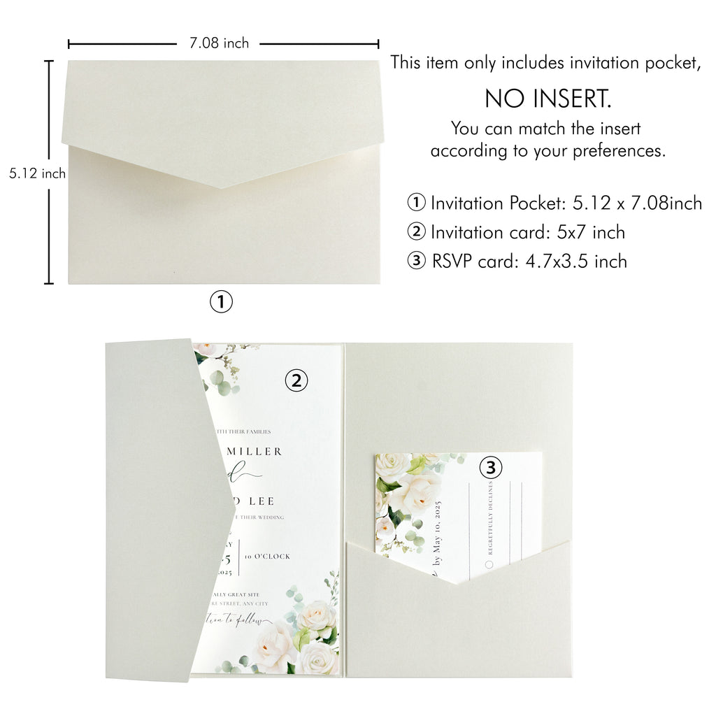 PONATIA 20 PCS Ivory Tri-fold Wedding Invitation Pockets for 5x7 Wedding Cards
