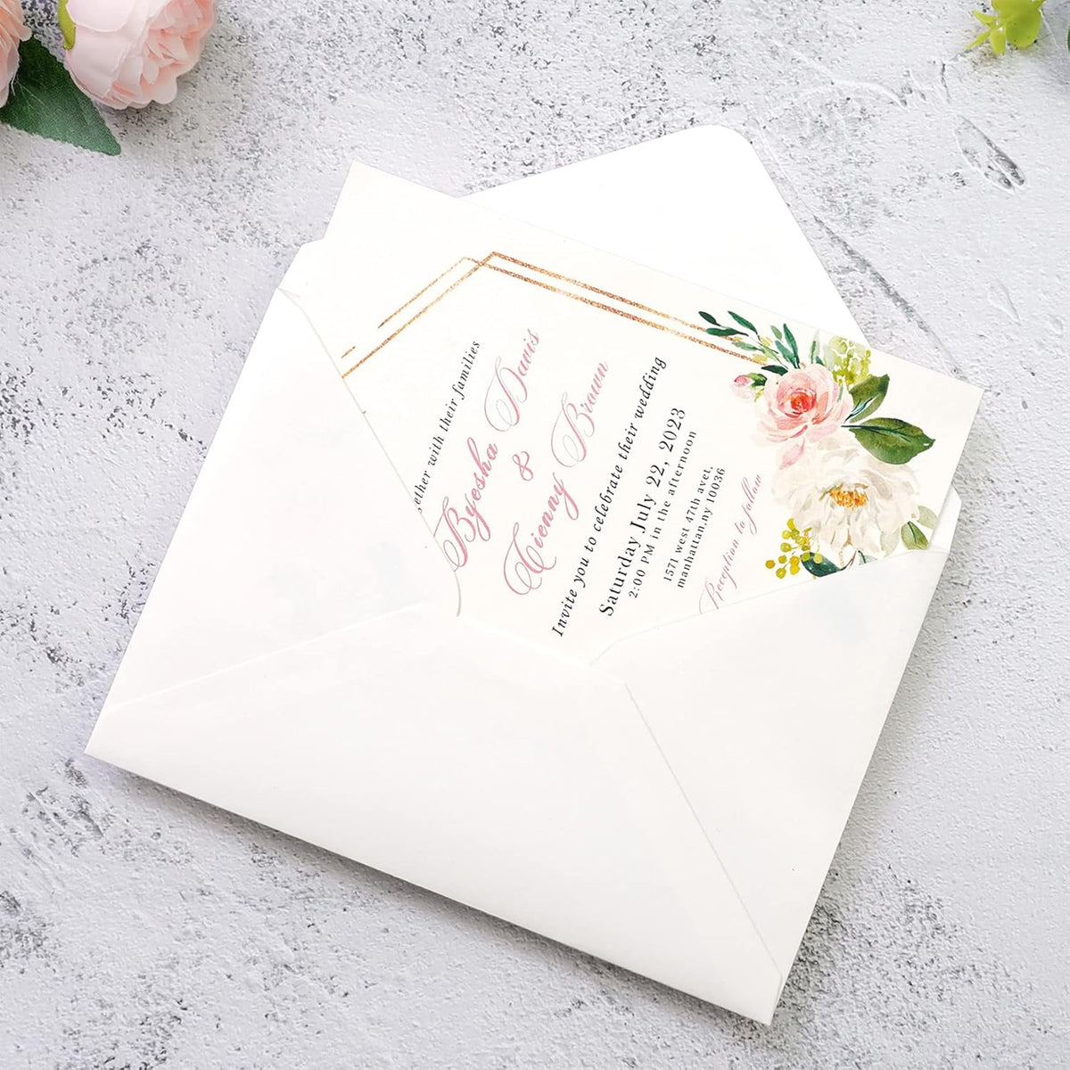 PONATIA 50 Pcs A7 Ivory Sparkle Envelopes for 5x7 Weddings Invitation Cards
