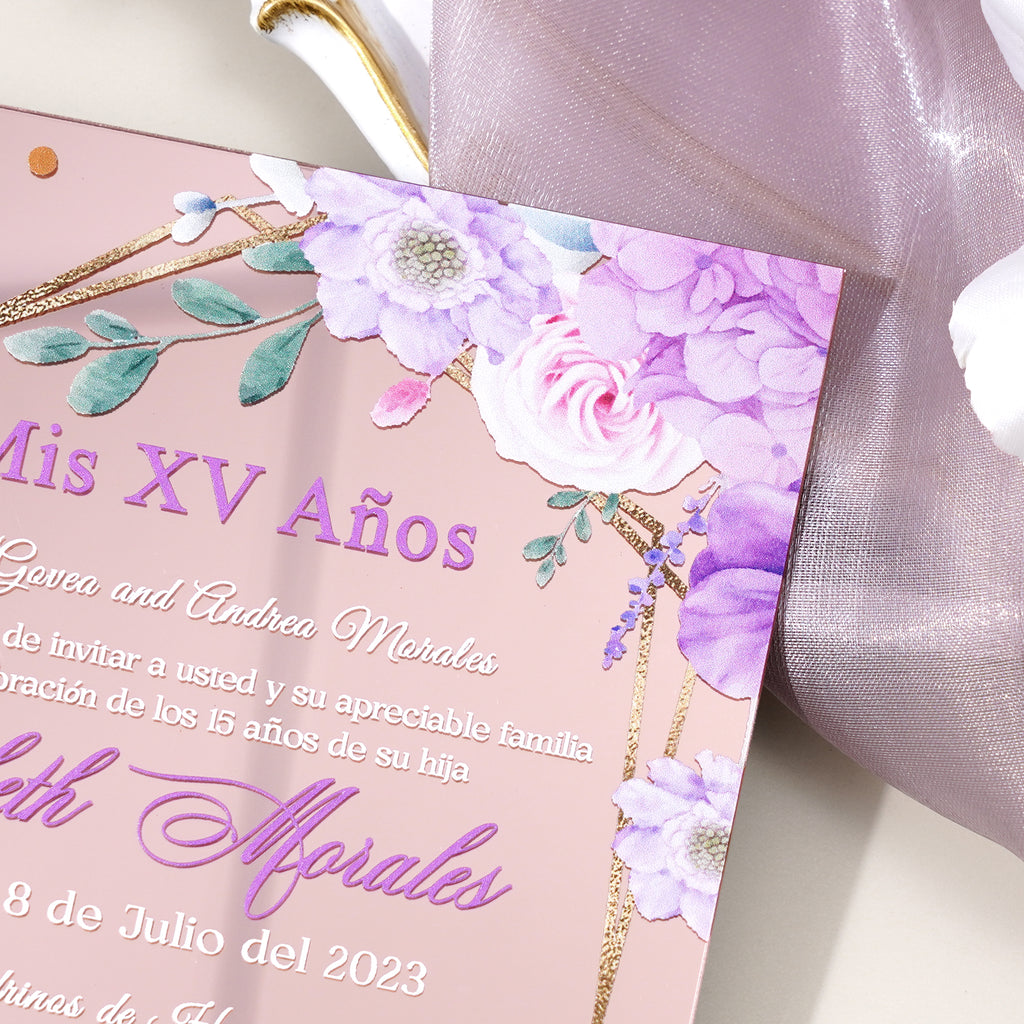 PONATIA XV Años Invitations, Rose Gold Mirror Quinceañera Invitation Cards with Envelope-2mm/0.7"