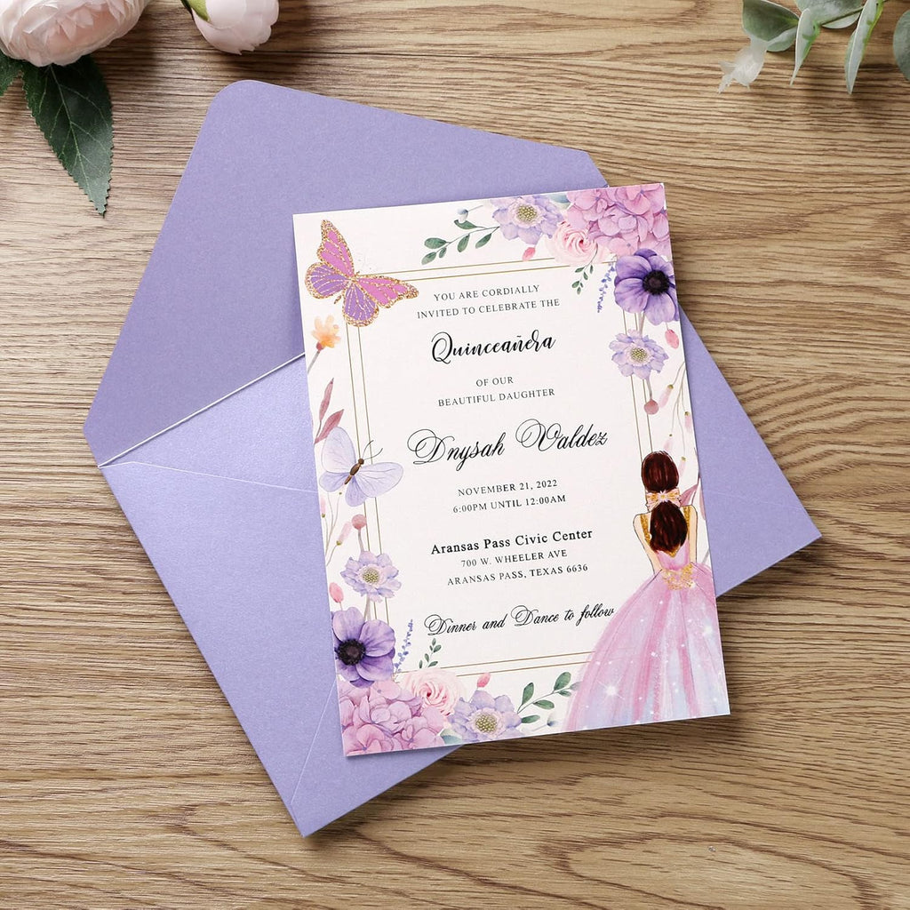 PONATIA 50 Pcs A7 Lilac Envelopes for 5x7 Weddings Invitation Cards