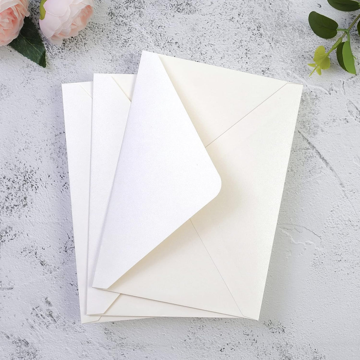 PONATIA 50 Pcs A7 Ivory Sparkle Envelopes for 5x7 Weddings Invitation Cards