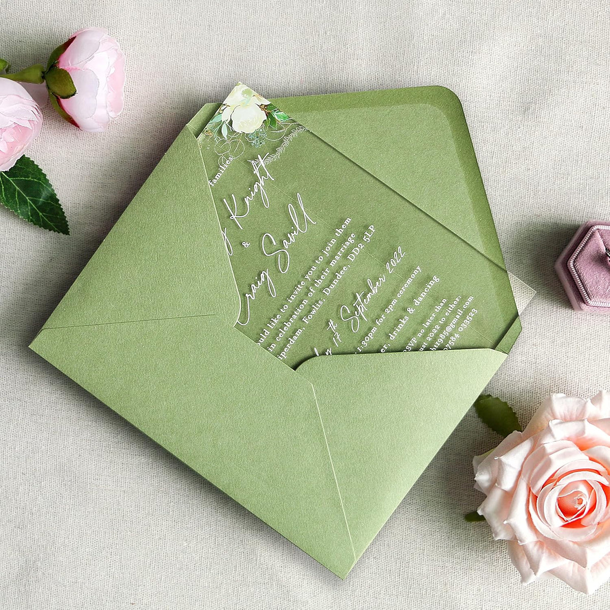 PONATIA 50 Pcs A7 Sage Green Envelopes for 5x7 Weddings Invitation Cards