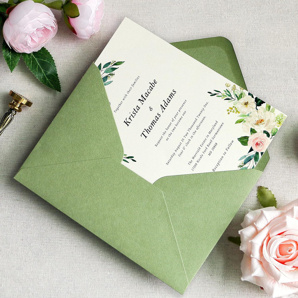 PONATIA 50 Pcs A7 Sage Green Envelopes for 5x7 Weddings Invitation Cards