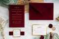 PONATIA  Burgundy Gold Foil Print Velvet Wedding Invitation Cards with Envelopes