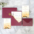 PONATIA Burgundy Panel Pocket Wedding Invitations Cards with Envelopes