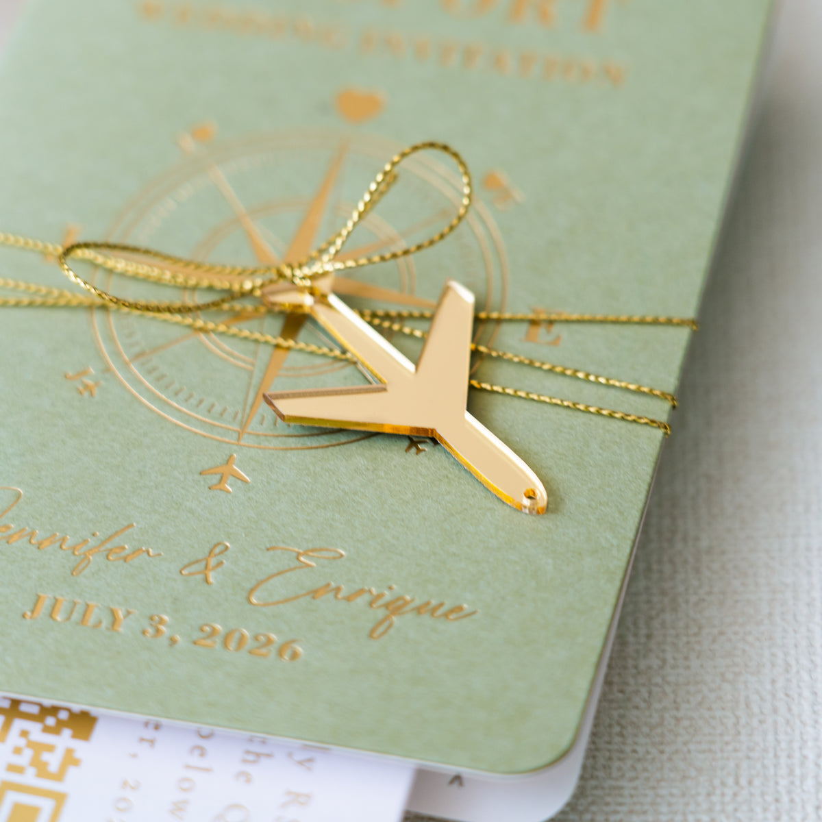 PONATIA Sage Green Wedding Passport Invite & Mirror Tag Passport Invitation Suite