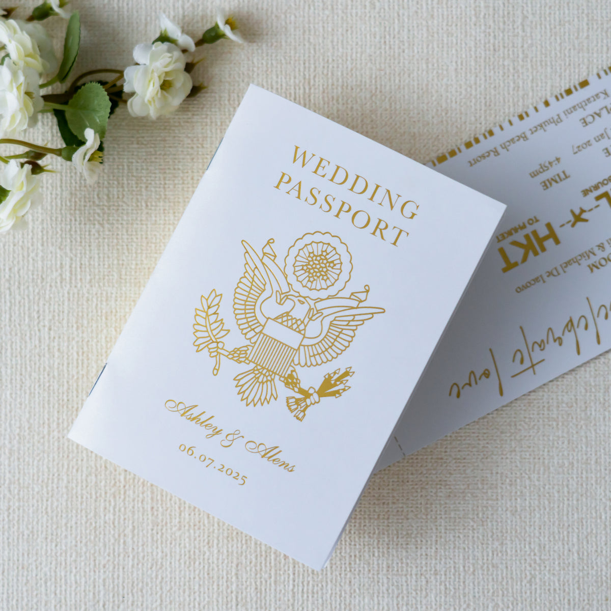 PONATIA White Wedding Passport Invite & Mirror Tag Passport Invitation Suite