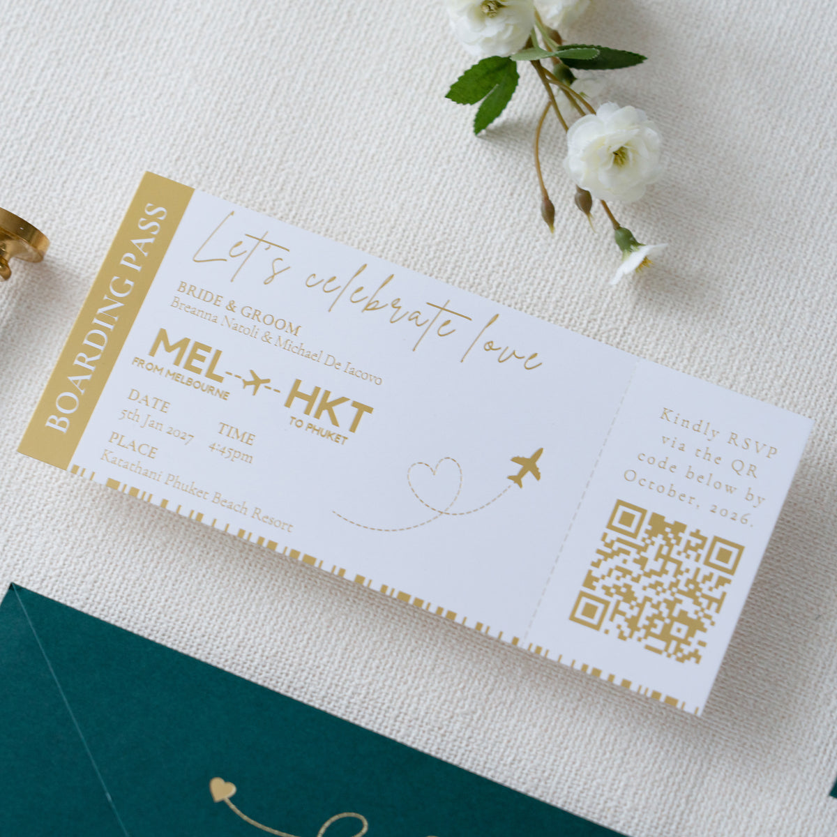 PONATIA Emerald Green Wedding Passport Invite in Pocket & Mirror Tag Passport Invitation Suite