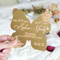PONATIA XV Años Invitations, Gold Butterfly Mirror Quinceañera Invitation Cards with Envelope-2mm/0.7"