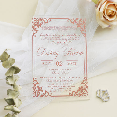 PONATIA 1mm/0.04" Light Pink Acrylic Quinceanera Invitation Cards with Envelopes