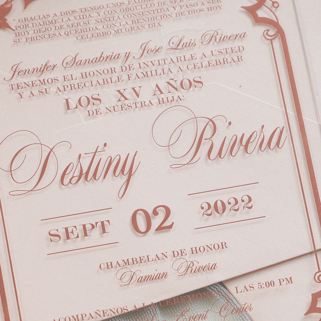 PONATIA 1mm/0.04" Light Pink Acrylic Quinceanera Invitation Cards with Envelopes