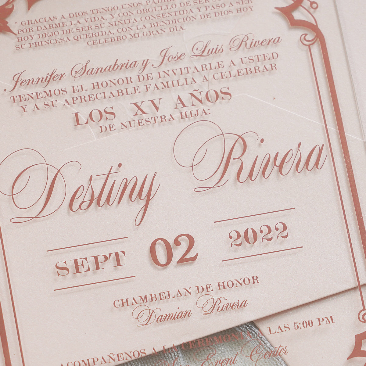 PONATIA 1mm/0.04" Light Pink Acrylic Quinceanera Invitation Cards with Envelopes