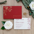 PONATIA  Burgundy Foil Print in Gold Envelopes with Letterpress Floral Wedding Invitation Card