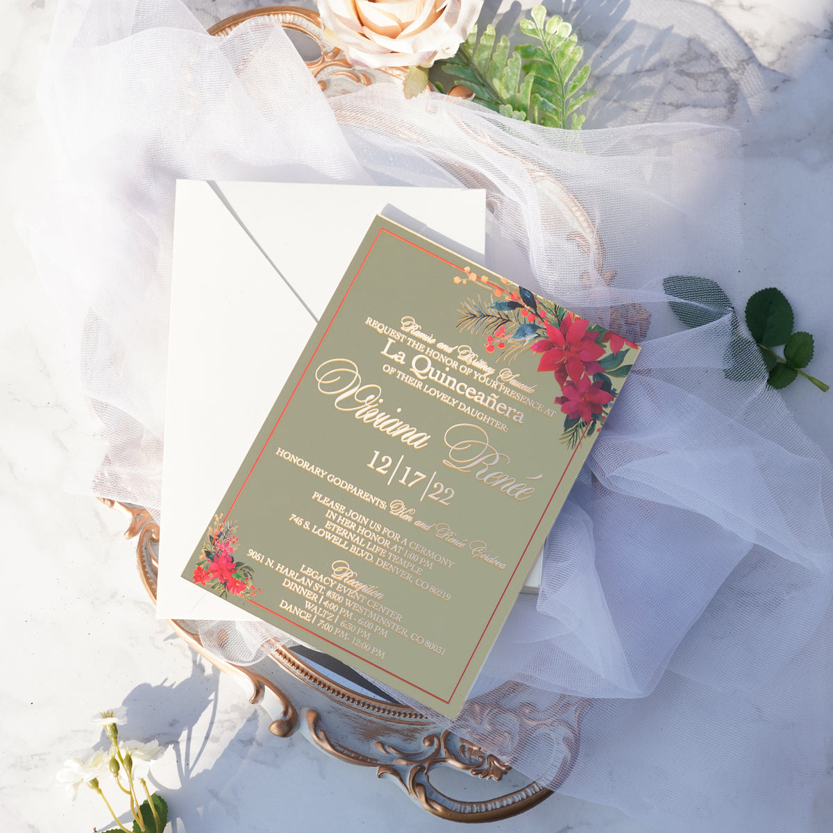 PONATIA XV Años Invitations, Gold Mirror Acrylic Quinceañera Invitation Cards with Envelopes-2mm/0.7"