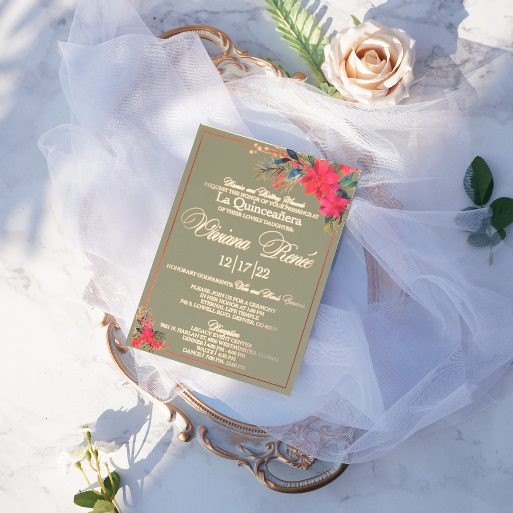 PONATIA XV Años Invitations, Gold Mirror Acrylic Quinceañera Invitation Cards with Envelopes-2mm/0.7"
