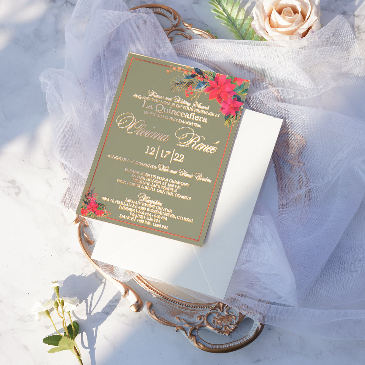 PONATIA XV Años Invitations, Gold Mirror Acrylic Quinceañera Invitation Cards with Envelopes-2mm/0.7"