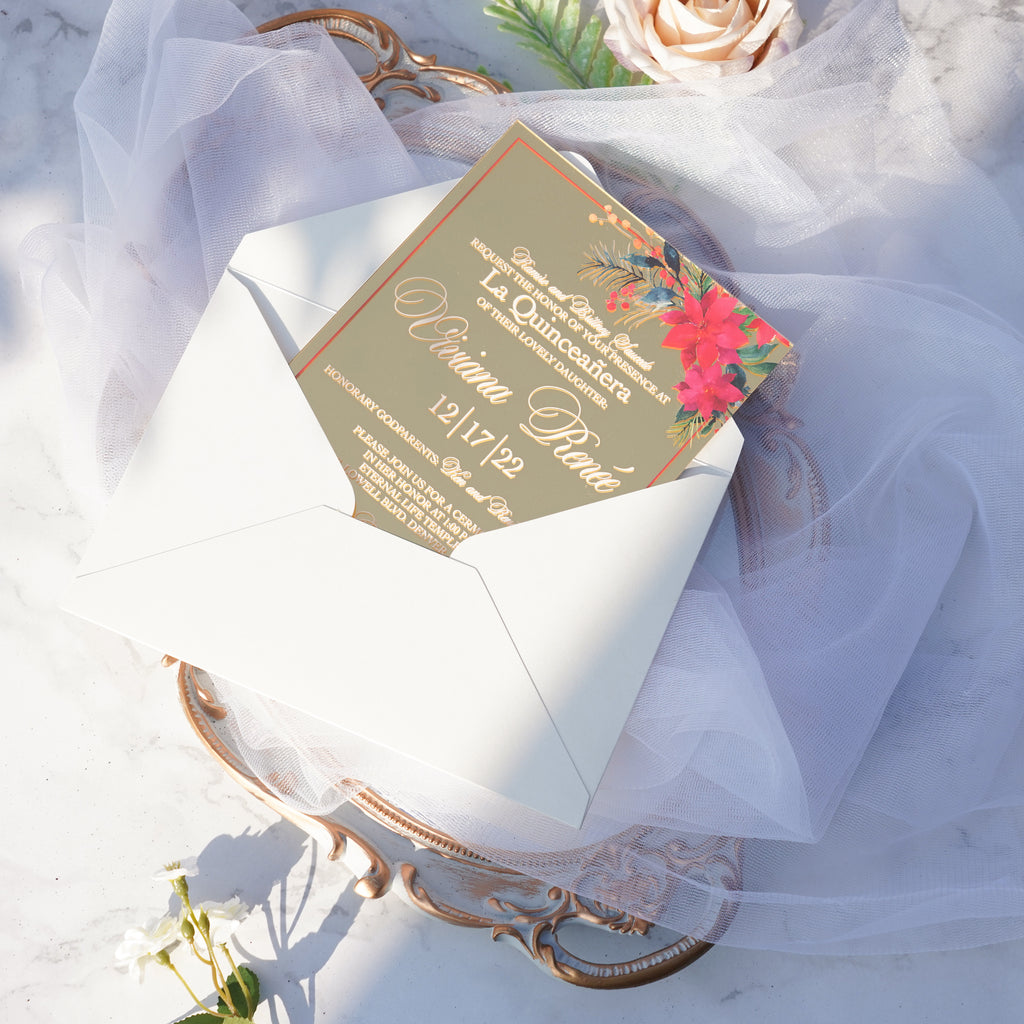 PONATIA XV Años Invitations, Gold Mirror Acrylic Quinceañera Invitation Cards with Envelopes-2mm/0.7"