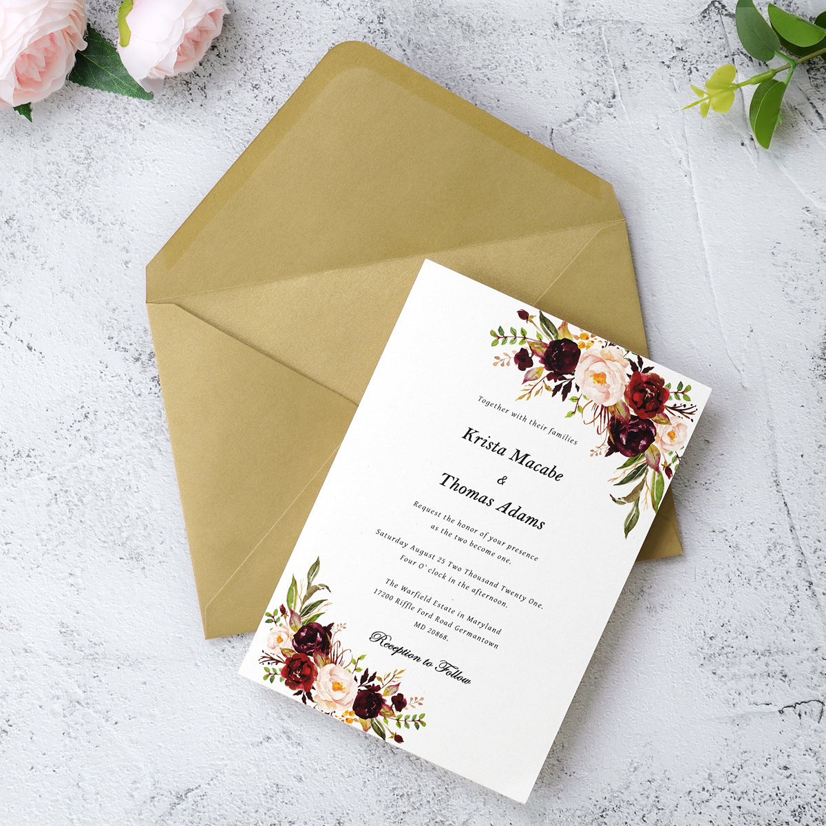PONATIA 50 Pcs A7 Dark Gold Envelopes for 5x7 Weddings Invitation Cards