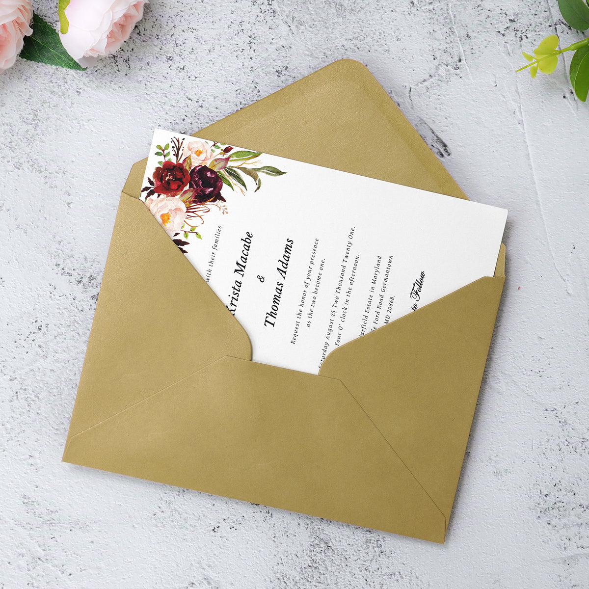 PONATIA 50 Pcs A7 Dark Gold Envelopes for 5x7 Weddings Invitation Cards