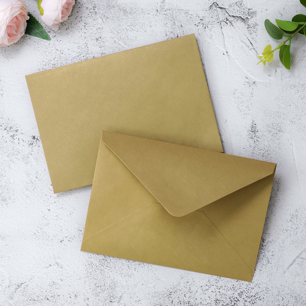 PONATIA 50 Pcs A7 Dark Gold Envelopes for 5x7 Weddings Invitation Cards