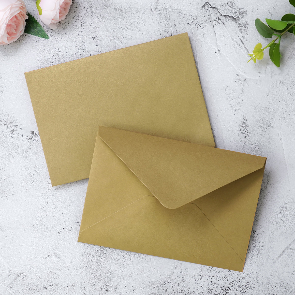 PONATIA 50 Pcs A7 Dark Gold Envelopes for 5x7 Weddings Invitation Cards