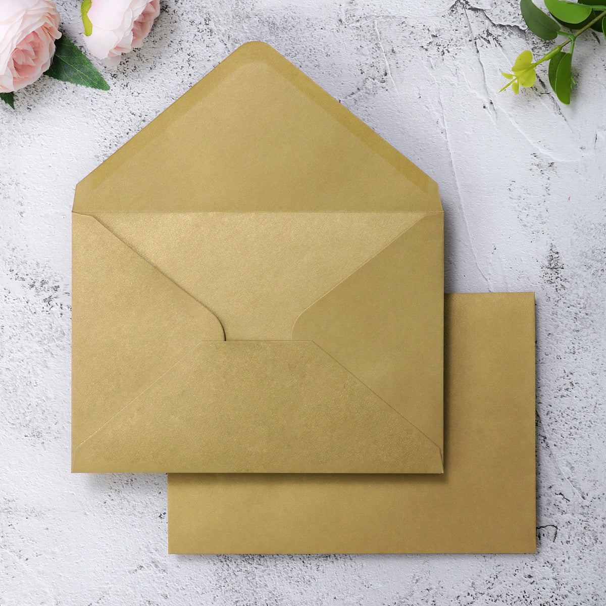 PONATIA 50 Pcs A7 Dark Gold Envelopes for 5x7 Weddings Invitation Cards