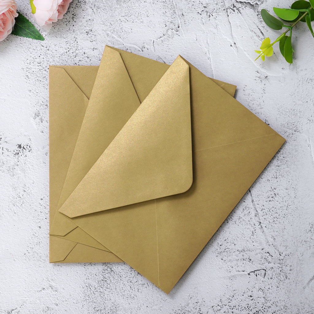 PONATIA 50 Pcs A7 Dark Gold Envelopes for 5x7 Weddings Invitation Cards