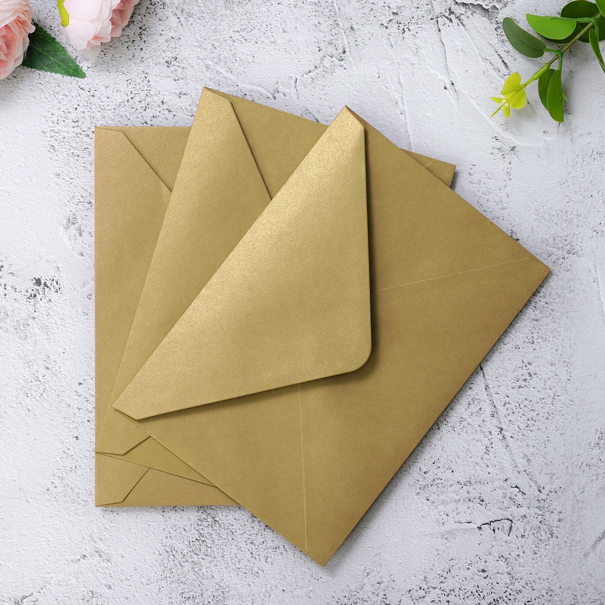 PONATIA 50 Pcs A7 Dark Gold Envelopes for 5x7 Weddings Invitation Cards