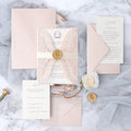 PONATIA Blush Pink Laser Cut Invitation Cards with Ivory Belly Band and Wax Seal