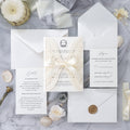 PONATIA Ivory Laser Cut Invitation Cards with Ivory Belly Band and Wax Seal