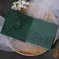 PONATIA Emerald Green Classic Floral Tri-fold Laser Cut Pockets Collection WPFC2126